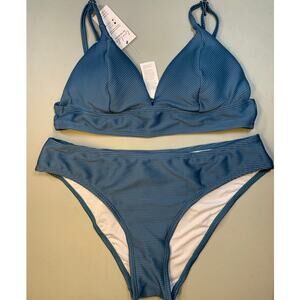 NWT Cupshe Blue Ribbed Bikini Set Size Medium‎ Textured